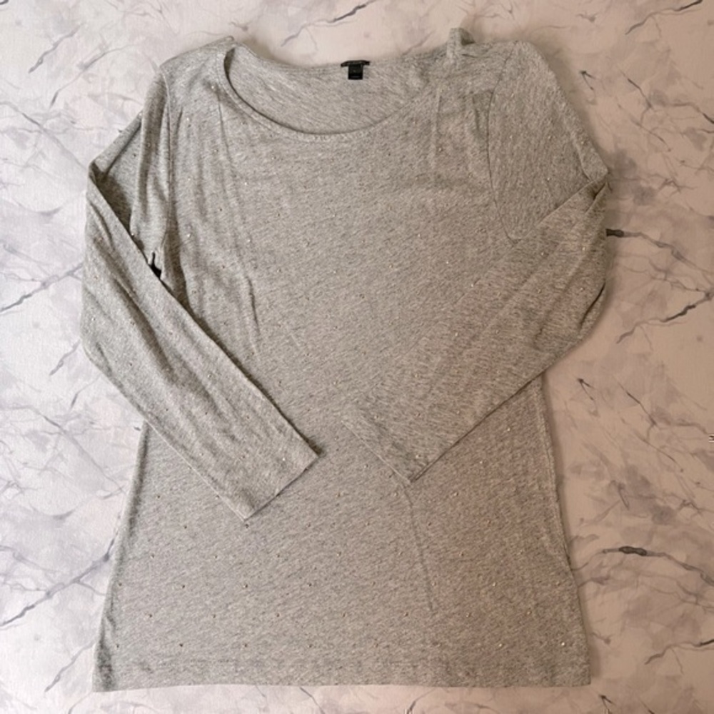 J. Crew Grey with Rose Gold Stud Cropped Sleeve Shirt L